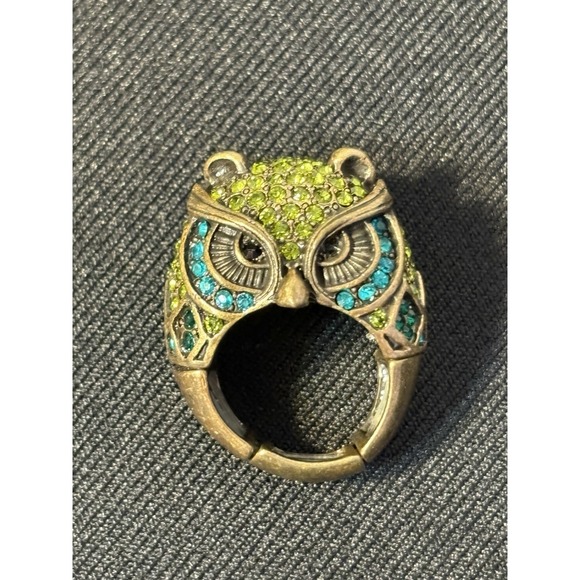 Chico's Jewelry - Chicos Owl Stretch Ring Size 7-9 Green Teal Rhinestone Gold Tone Statement